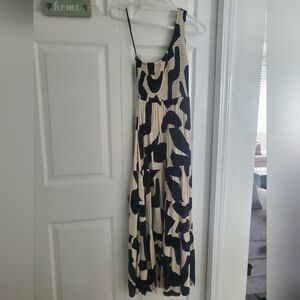 Abel The Label | Black and Cream One-Shoulder Maxi Dress